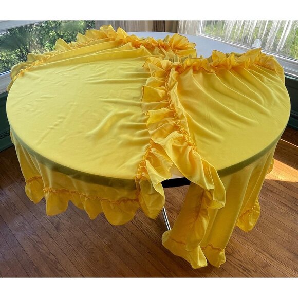 Vintage 1970s pleated curtains, yellow sheer ruffled pair long narrow panels - Picture 5 of 9